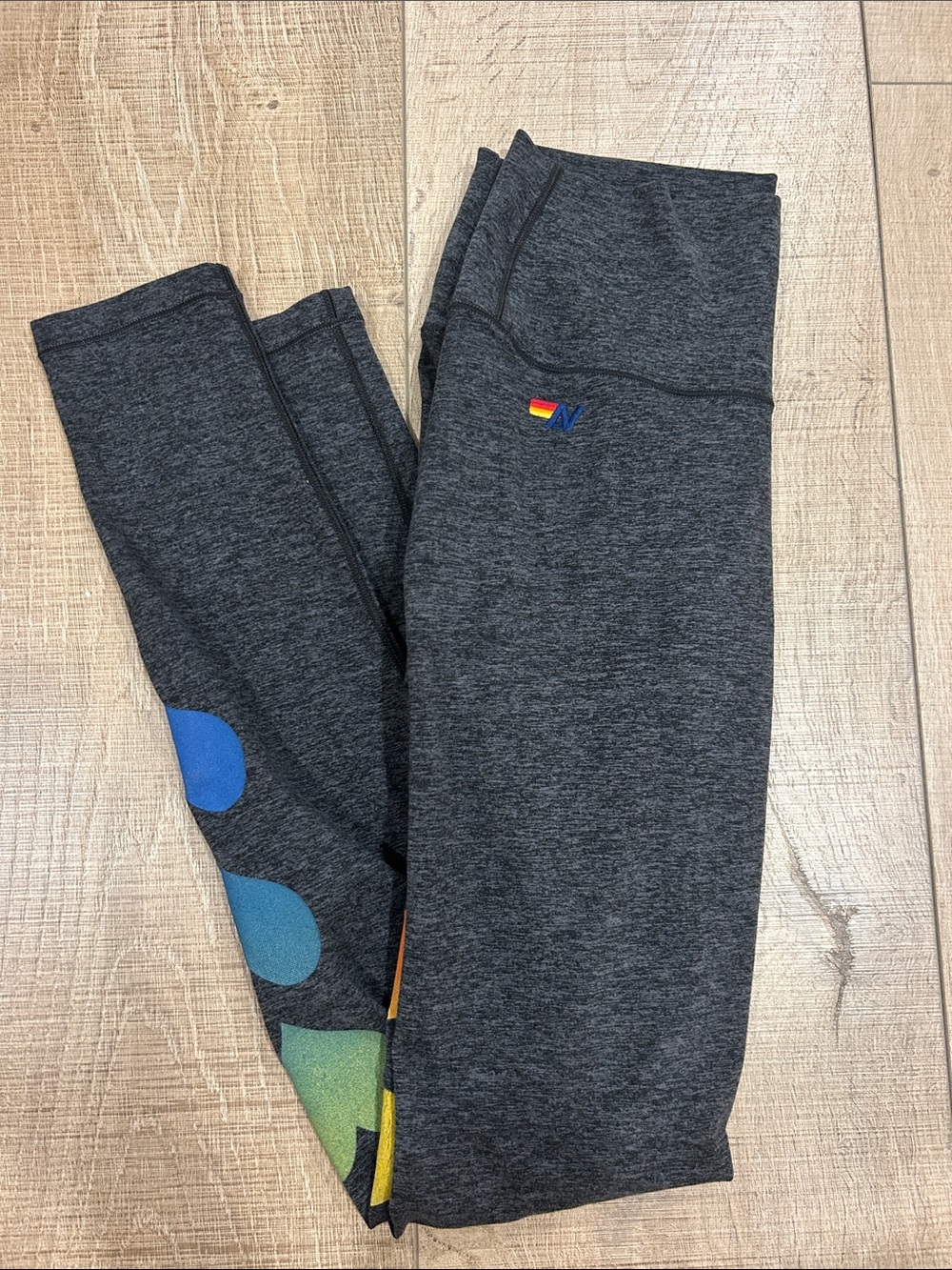 Aviator Nation Charcoal Leggings with Rainbow Detail